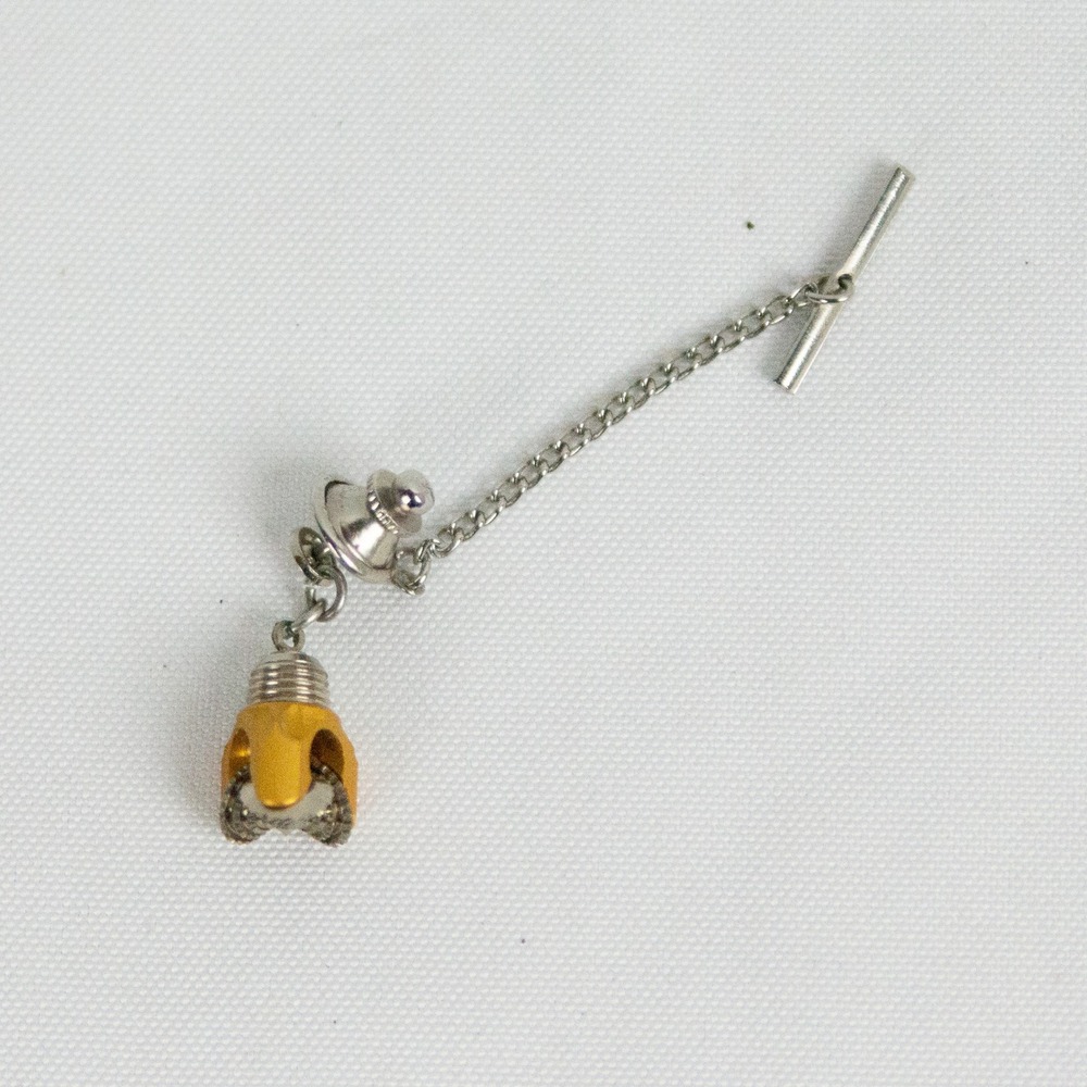 Vintage Industrial Drill Bit Tie Tack Gold Silver Tone Oil Field Novelty Pin